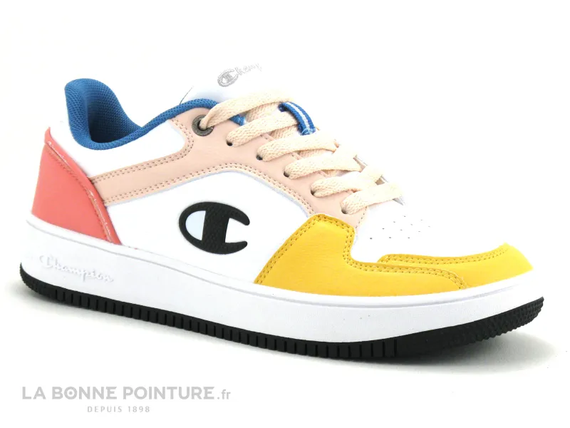 Achat chaussures Champion Junior Basket ville, vente Champion REBOUND 2-0 Low S11470-CHA-WW006 - Blanc jaune rose bleu - Basket