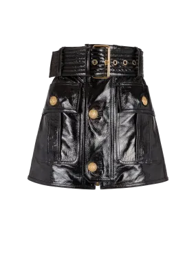 BALMAIN  Jupe courte en cuir vernis - Noir