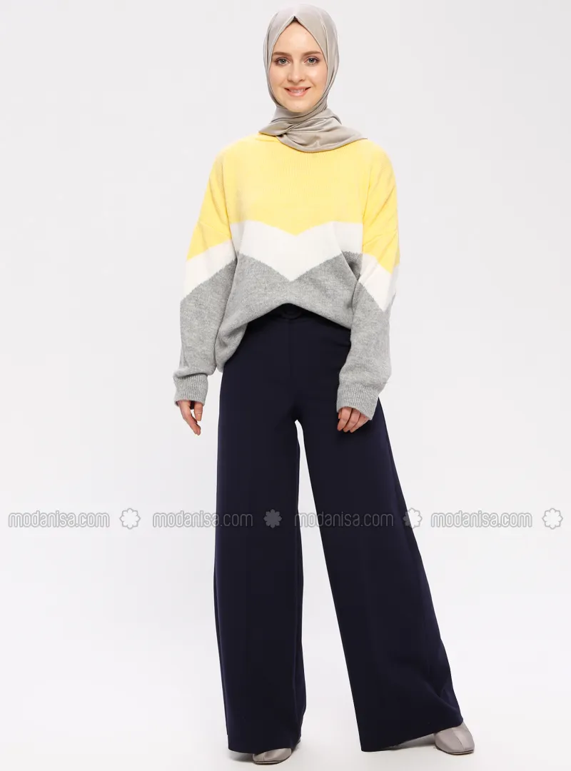 Belt Detailed Pants Navy Blue