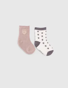 Chaussettes parme et écrues à étoiles bébé fille
