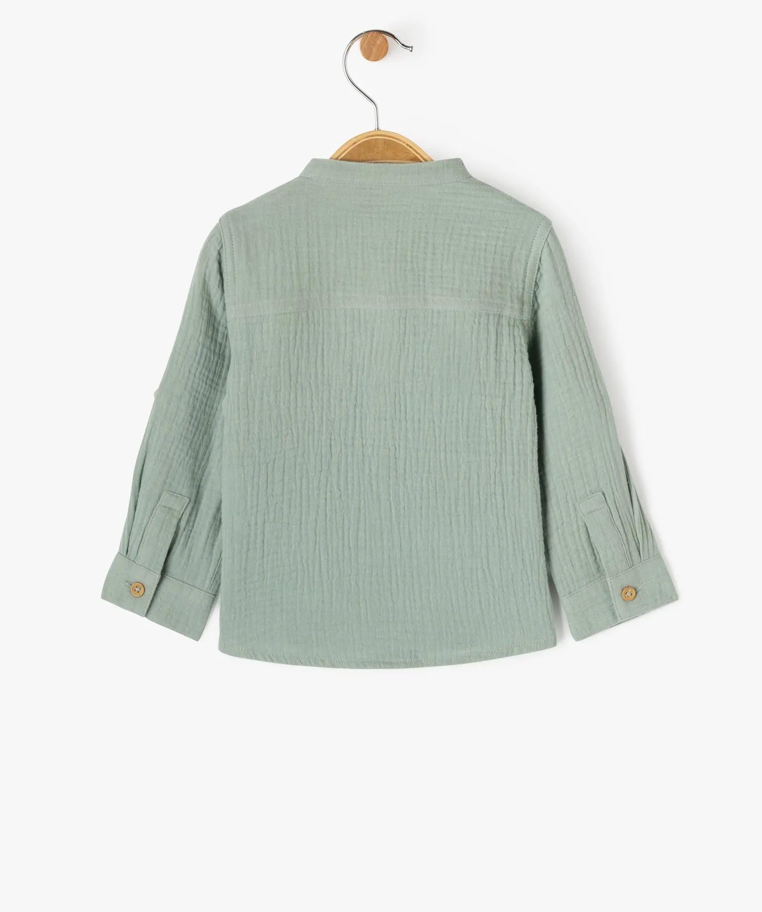 Chemise à manches longues en double gaze de coton bébé garçon vert