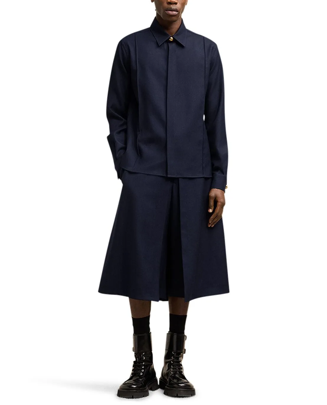 Chemise à manches longues en laine vierge Pin Tuck