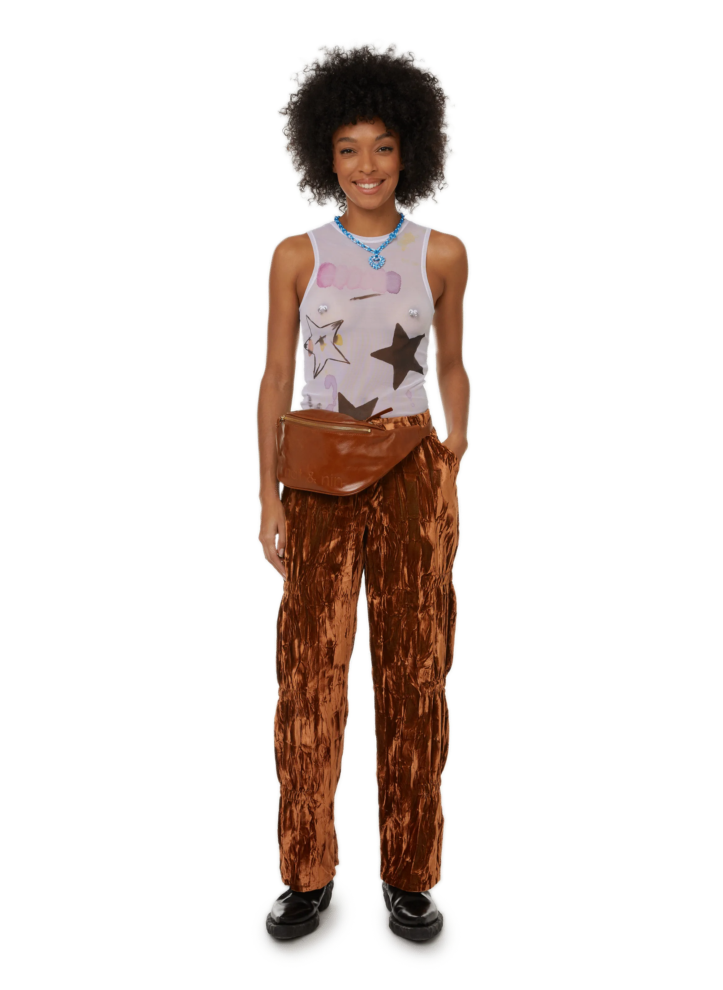 COLLINA STRADA  Pantalon en velours satiné - Marron