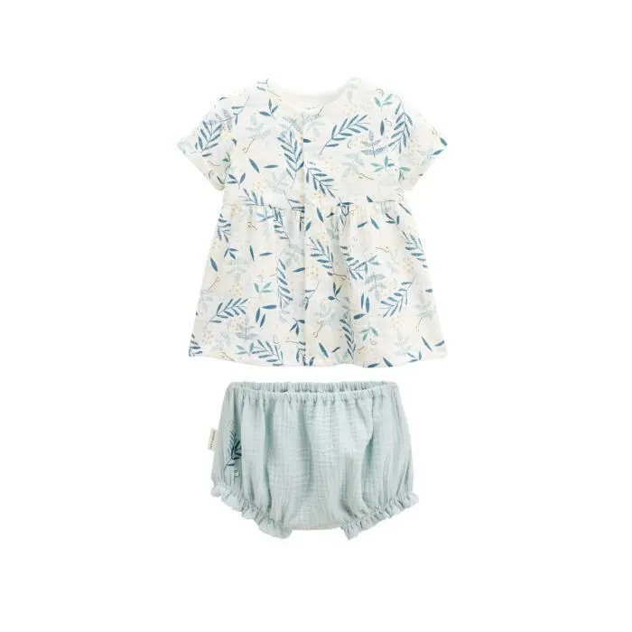 Ensemble robe bébé et bloomer en gaze de coton Iskia