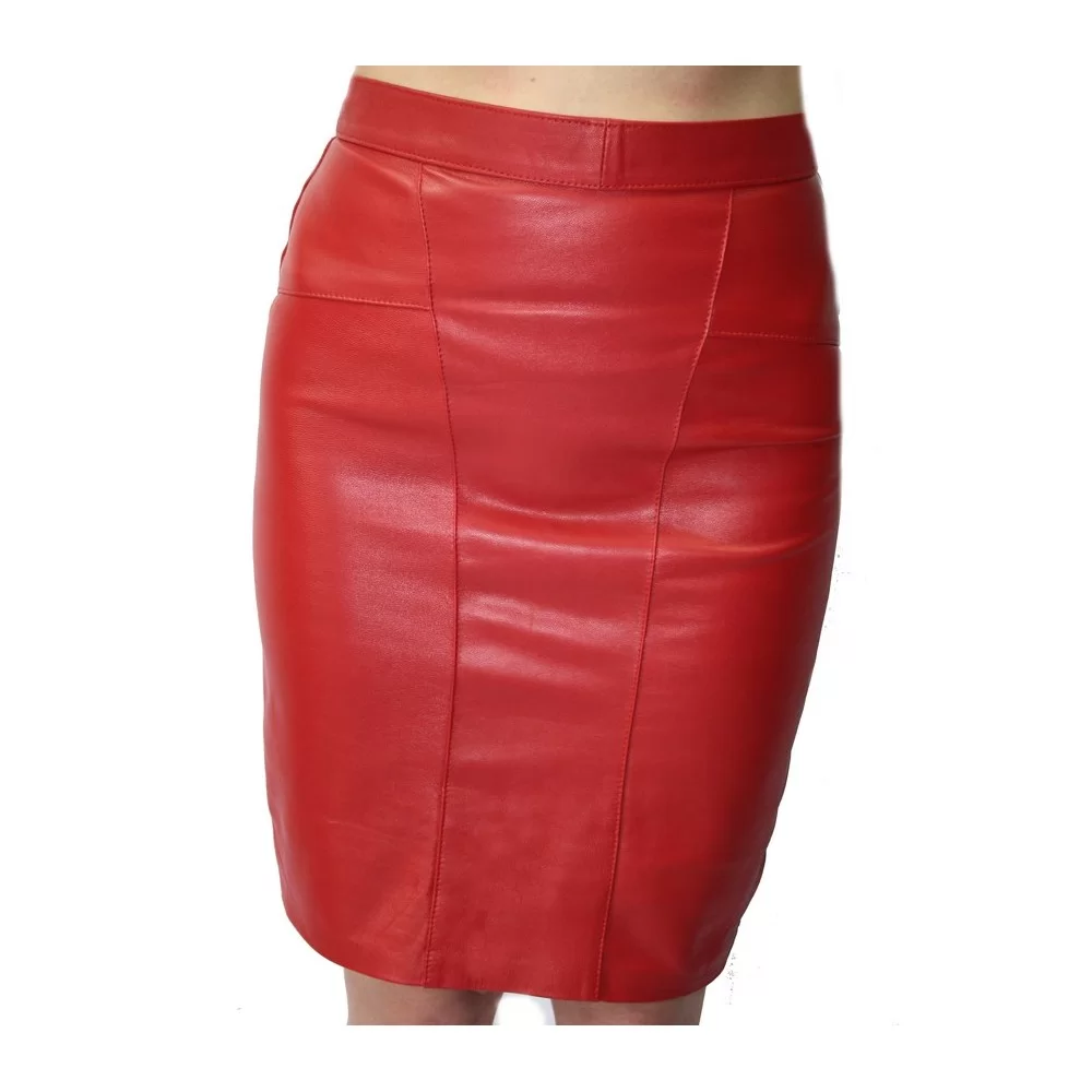 Jupe cuir agneau rouge mi-longue modèle Fanny