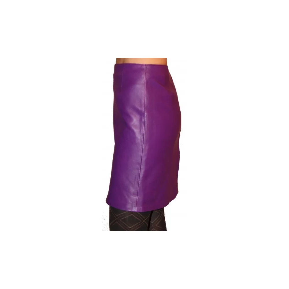 Jupe cuir courte agneau couleur violette modèle Missa