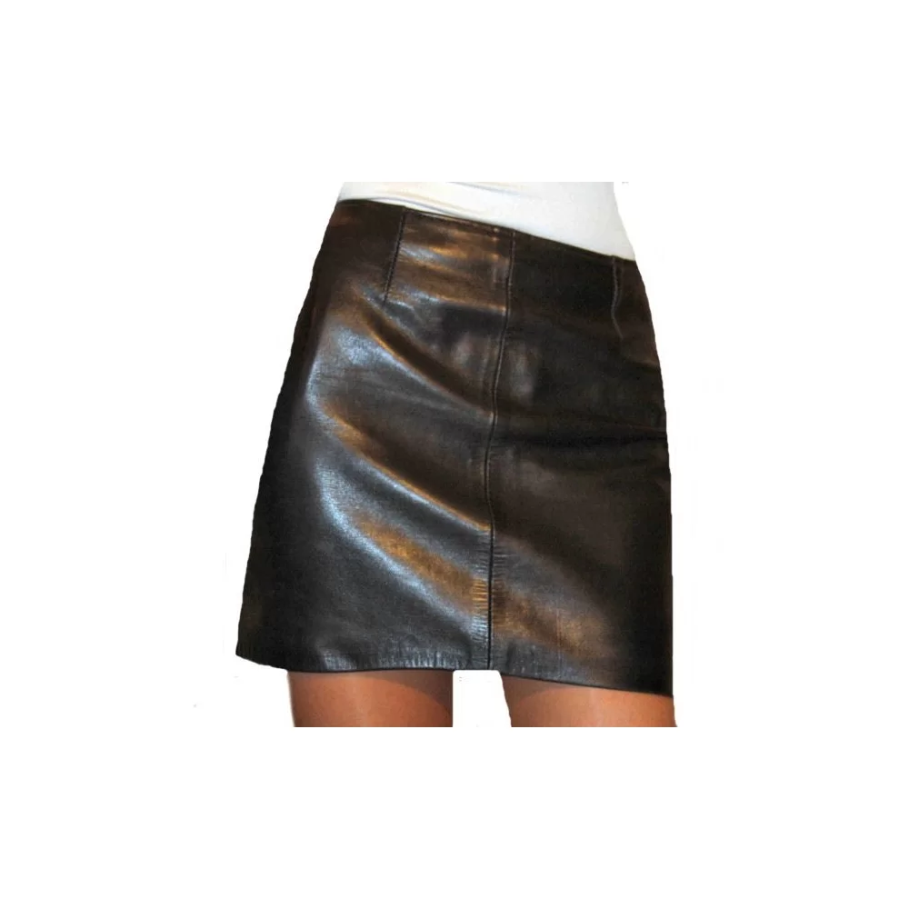 Jupe cuir courte agneau plongé noir modèle Marina