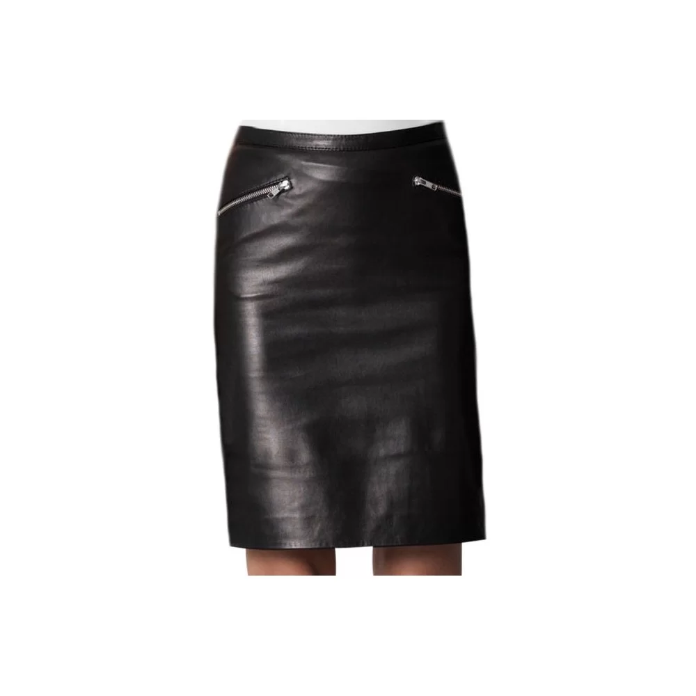 Jupe cuir mi longue agneau couleur noire modèle Carina