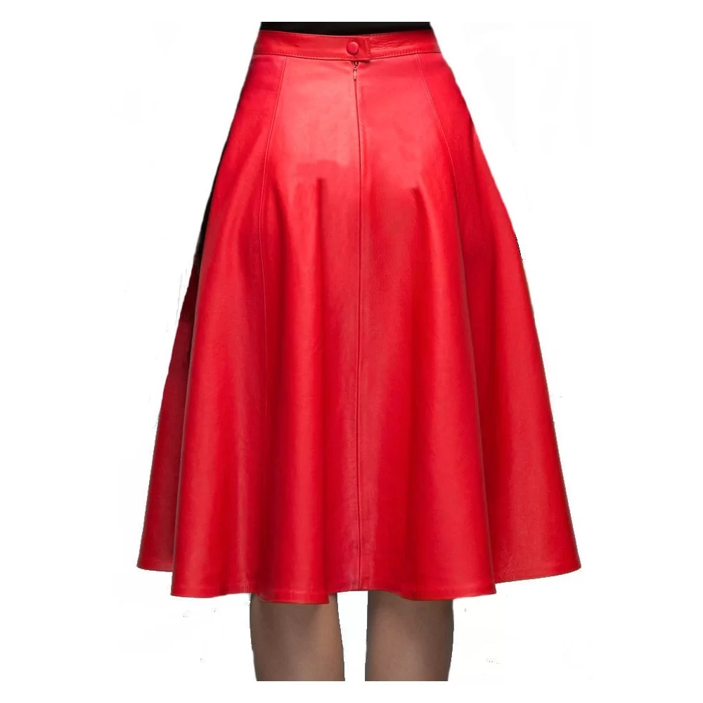 jupe évasée longue en cuir agneau rouge modèle Pamela