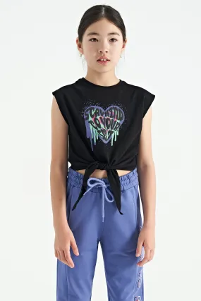 kalp baskili n düüm detayli rahat form kiz ocuk t-shirt - 75114