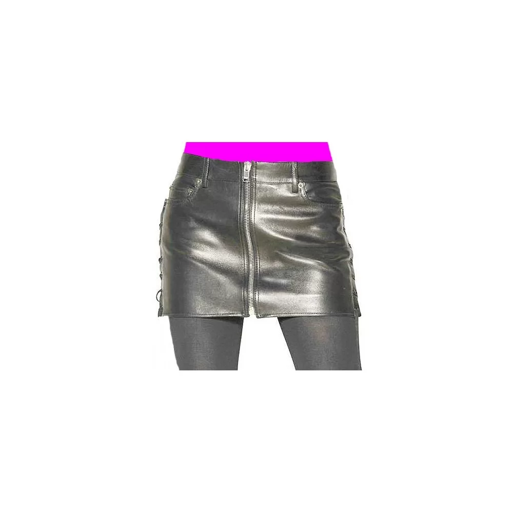 mini Jupe cuir agneau plongé noir modèle Gliza