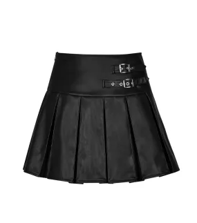 Mini jupe gothique plissée PUNK RAVE en simili cuir premium