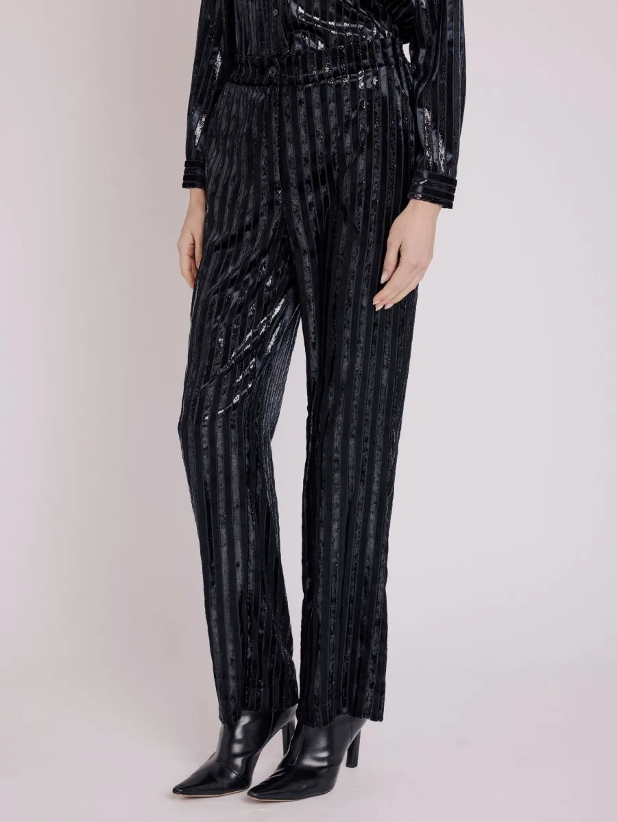 Pantalon PENELOPPE | Pantalon droit en velours noir avec fil de lurex