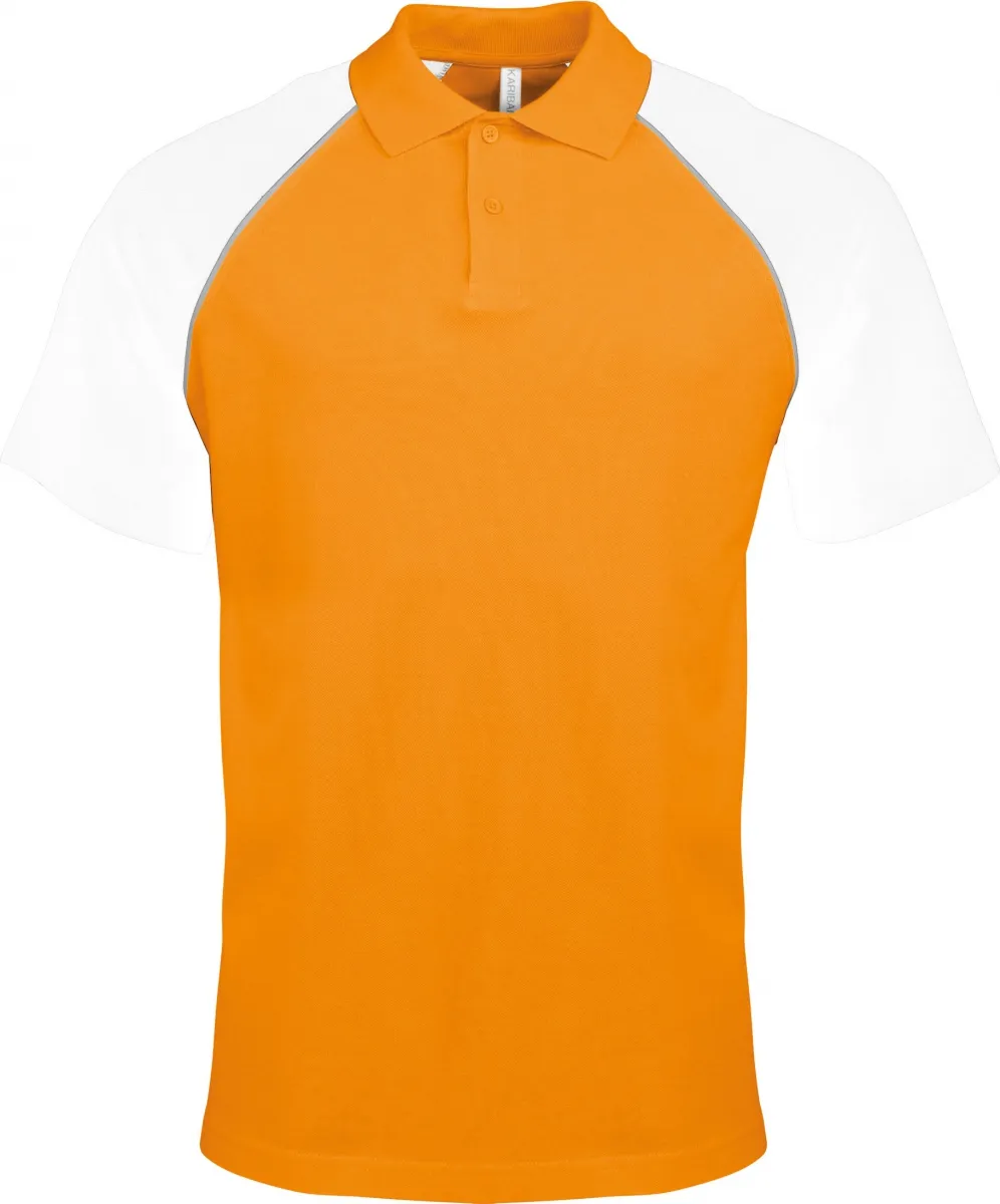 Polo bicolore baseball homme - K226 - orange - blanc - manches courtes 
